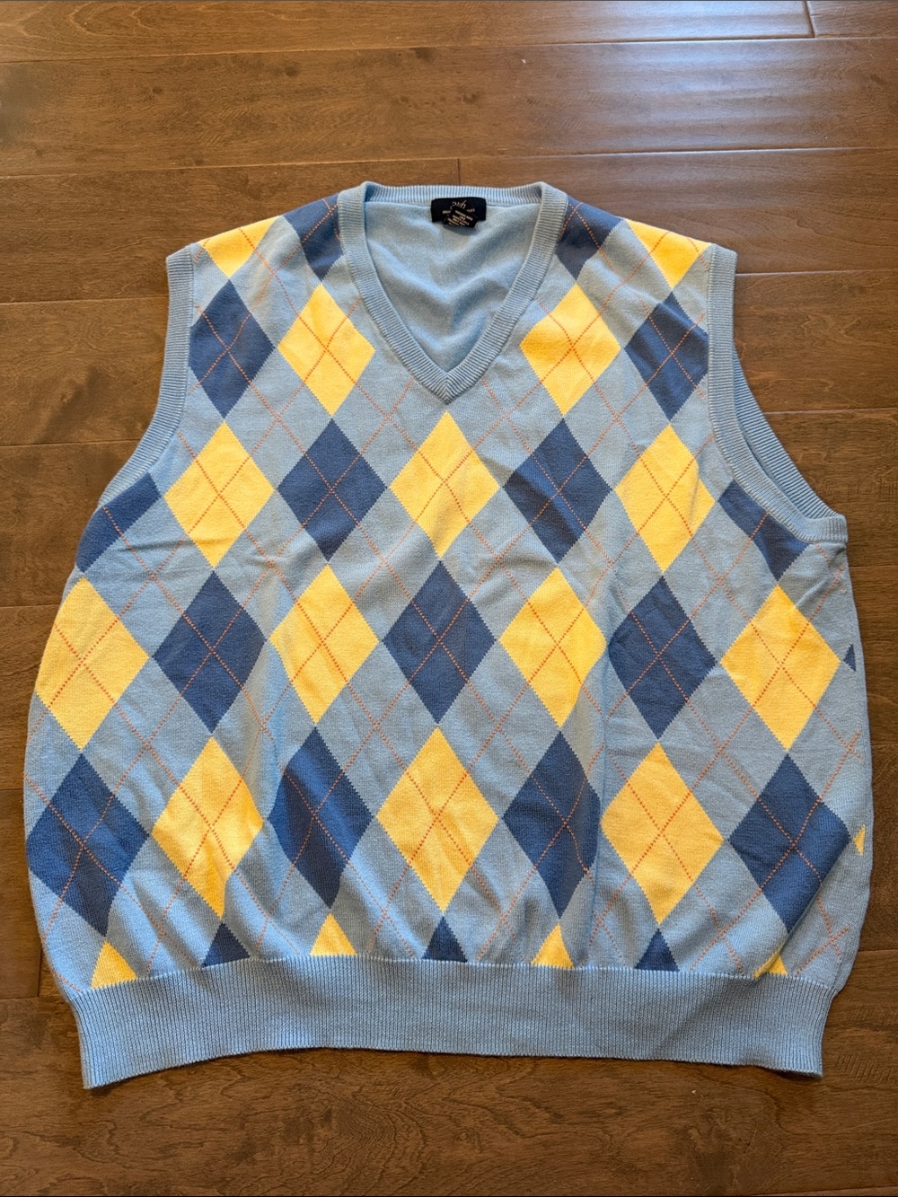Brooks Brothers Light Blue, Navy & Yellow Argyle V-Neck Sweater Vest